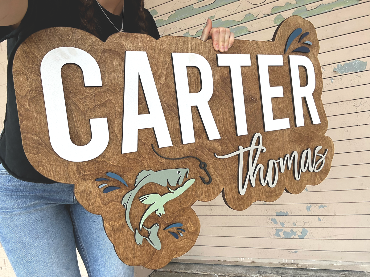 Layered personalized wood name sign nursery example