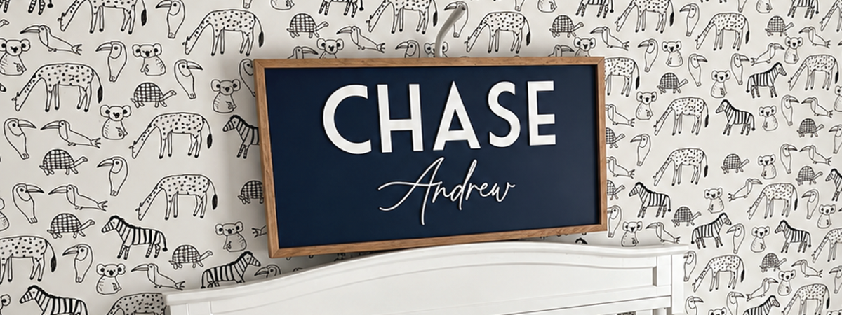 Chase Andrew personalized framed name sign above a crib