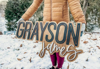 Layered personalized wood name sign nursery example