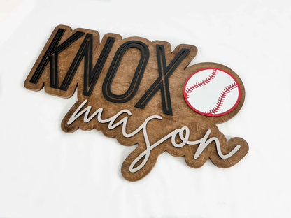 The Knox Mason layered personalized wood name sign with baseball decal