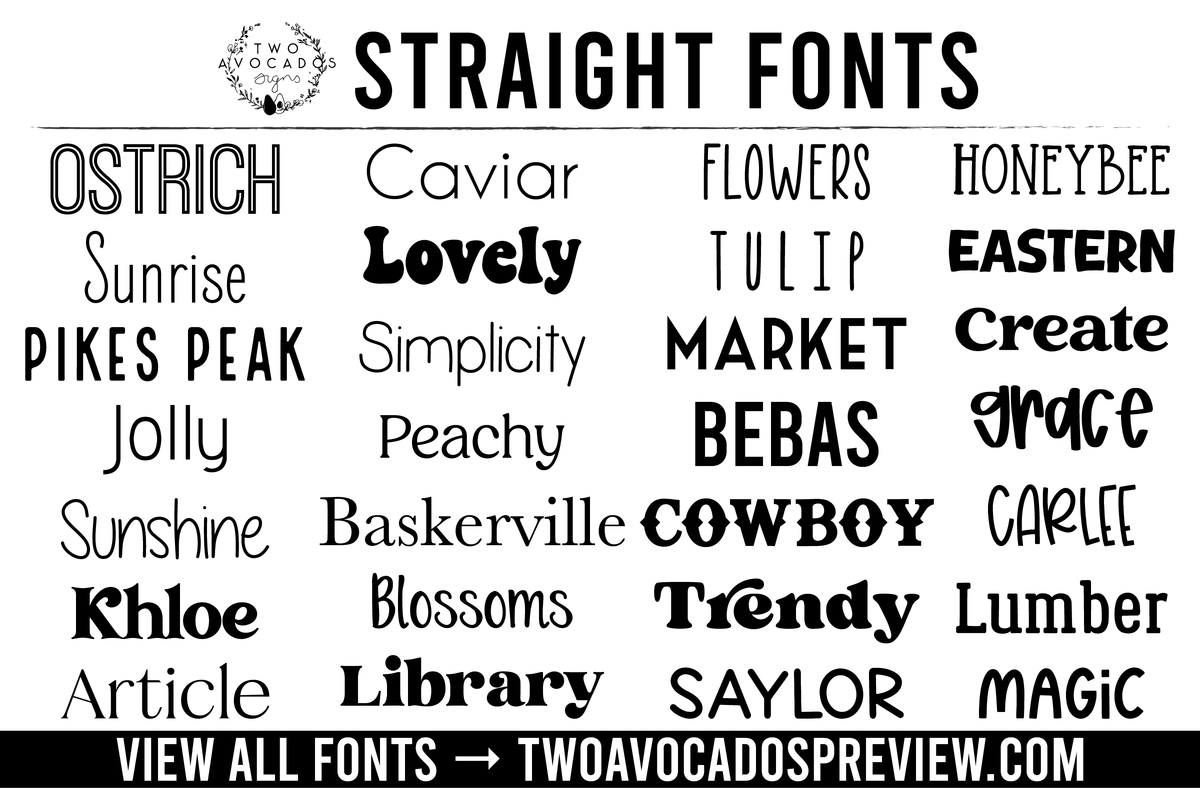 Straight font options for personalized layered name signs