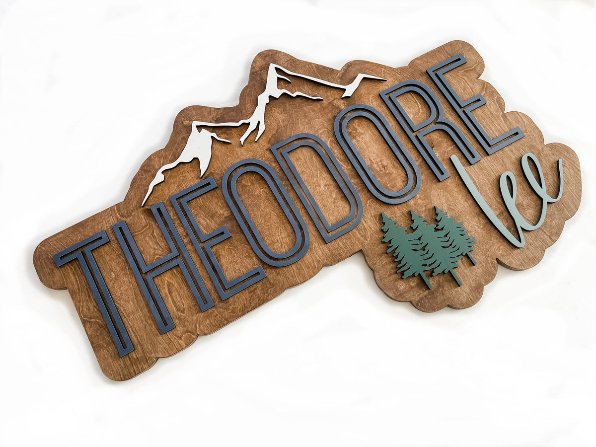 Layered personalized wood name sign nursery example