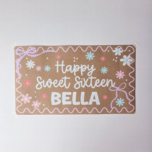 Custom Paper Banner | Fun Floral Bow Birthday