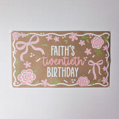 Custom Paper Banner | Fun Floral Bow Birthday