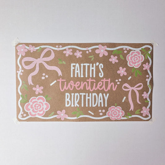 Custom Paper Banner | Whimsy Floral Bow Birthday